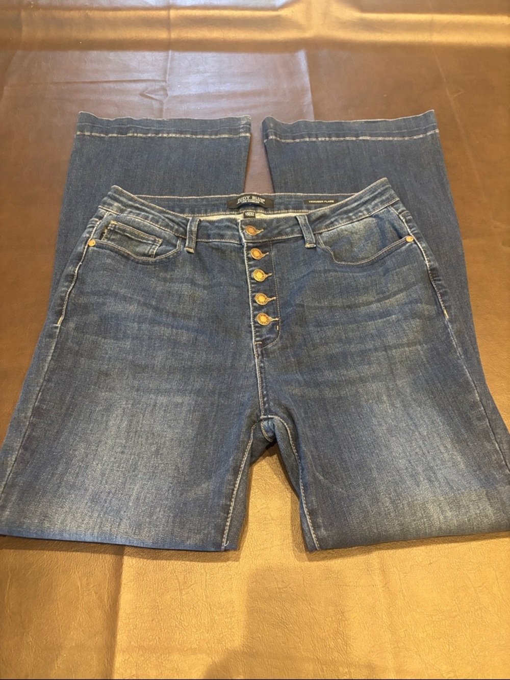 Judy Blue Dark Blue Flare Jeans with Button-Fly